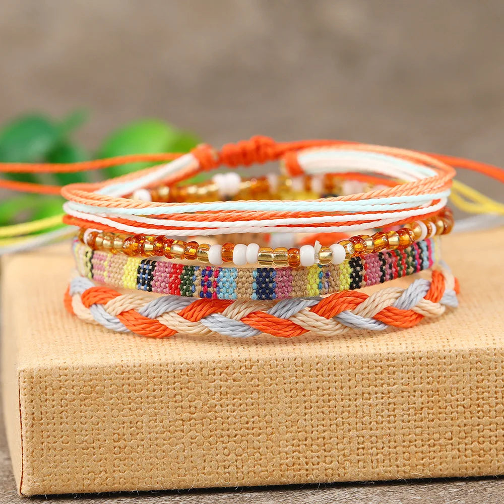 4 /24 Pcs Boho Surfer Bracelet Anklets Braided Bracelet Colorful String Rope Ankle Bracelets Waterproof Summer Beach Jewelry