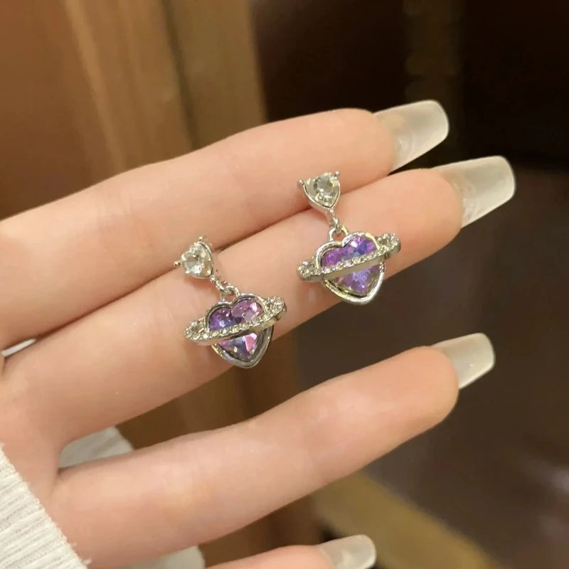 Ear Clip Without Ear Hole Women's Summer Ear Bone Clip Light Luxury Small Opal Heart Resin Stone Earrings Temperament Versatile