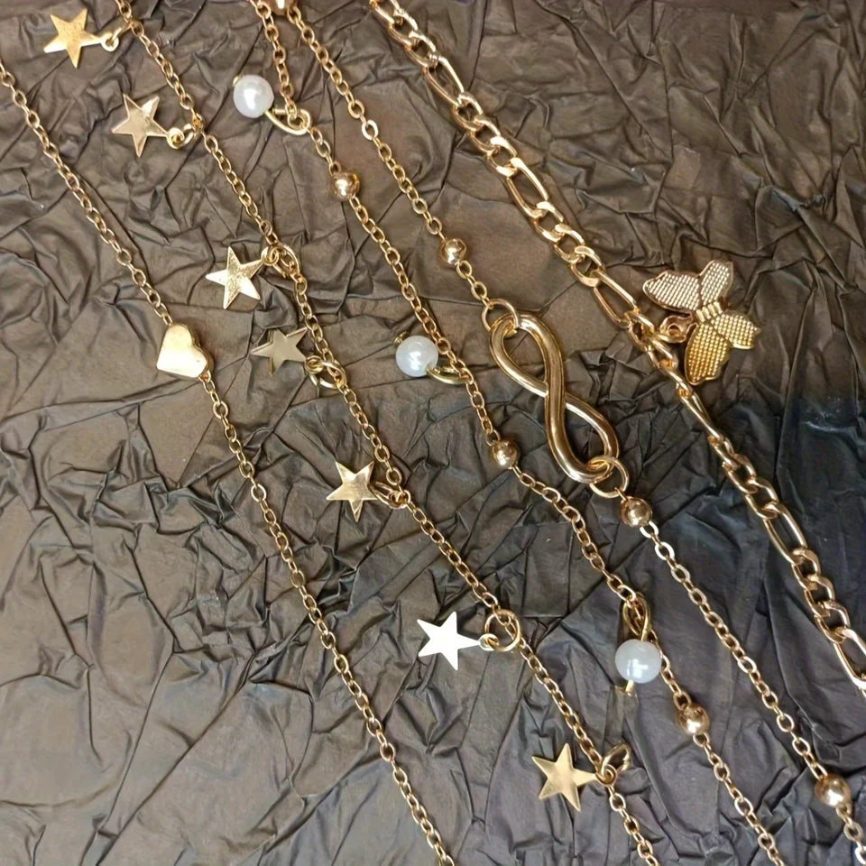 4Pcs Elegant Butterfly Star Pearl Anklet Set for Women, Retro Multi-Layer Pendant Beach Anklets, Luxury Foot Jewelry for Girls