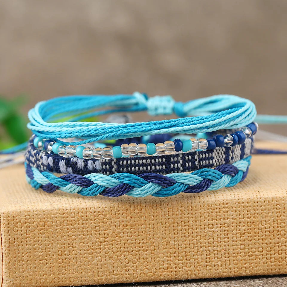 4 /24 Pcs Boho Surfer Bracelet Anklets Braided Bracelet Colorful String Rope Ankle Bracelets Waterproof Summer Beach Jewelry