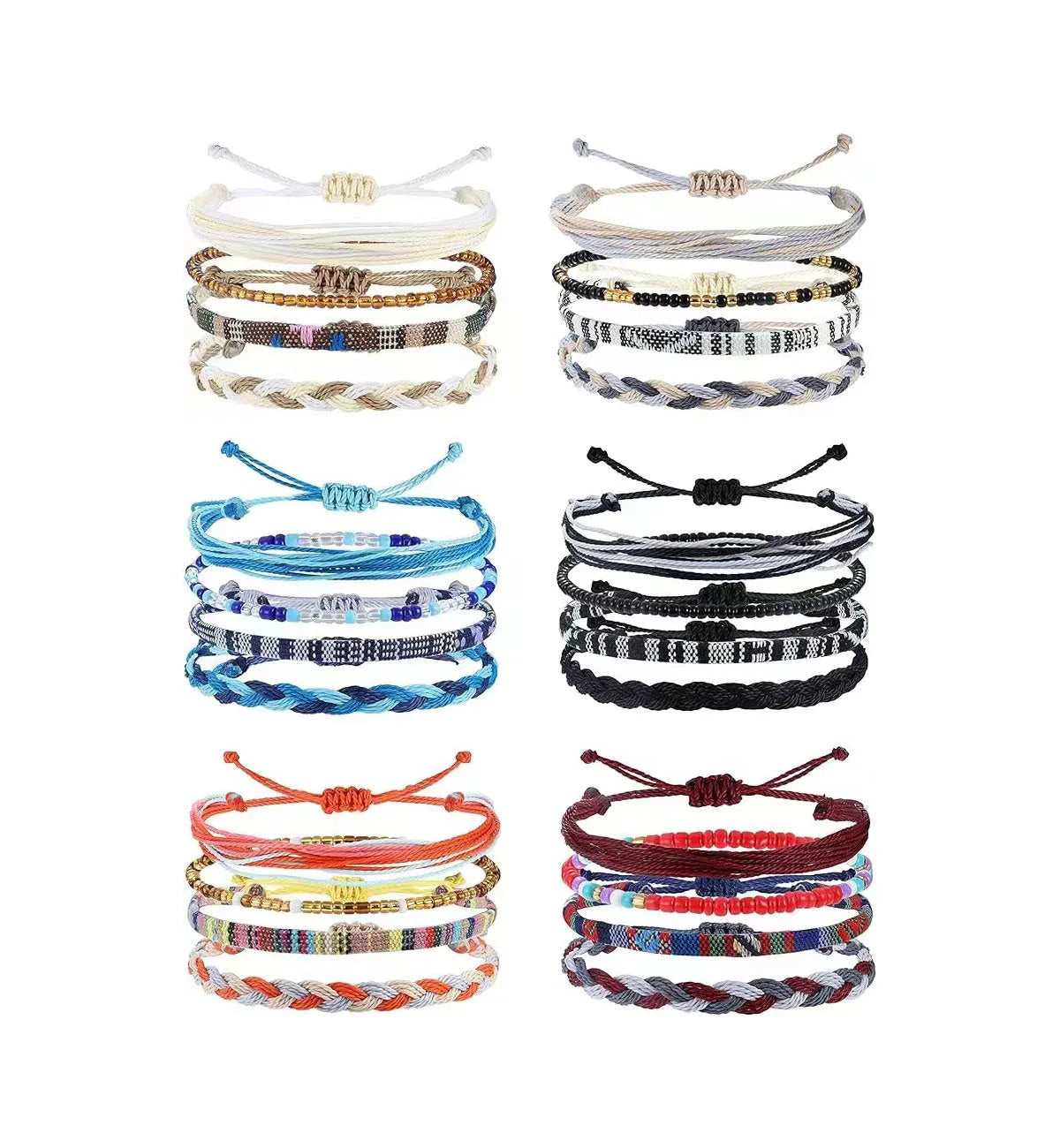 4 /24 Pcs Boho Surfer Bracelet Anklets Braided Bracelet Colorful String Rope Ankle Bracelets Waterproof Summer Beach Jewelry