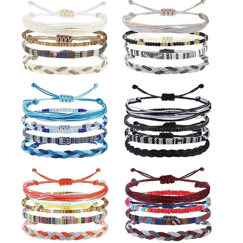 4 /24 Pcs Boho Surfer Bracelet Anklets Braided Bracelet Colorful String Rope Ankle Bracelets Waterproof Summer Beach Jewelry