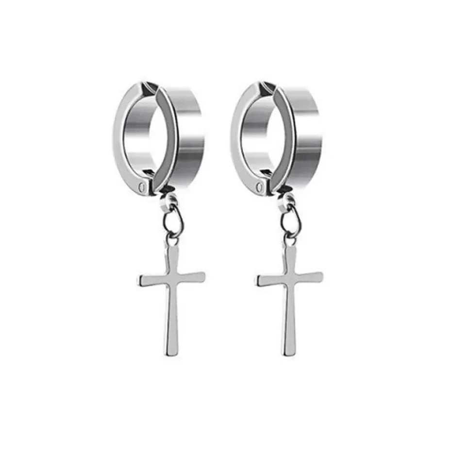 2pcs Punk Mens Strong Magnet Magnetic Ear Stud Set,Non Piercing Cross Clip-on Earrings Suitable Gifting Boyfriend Lover Jewelry
