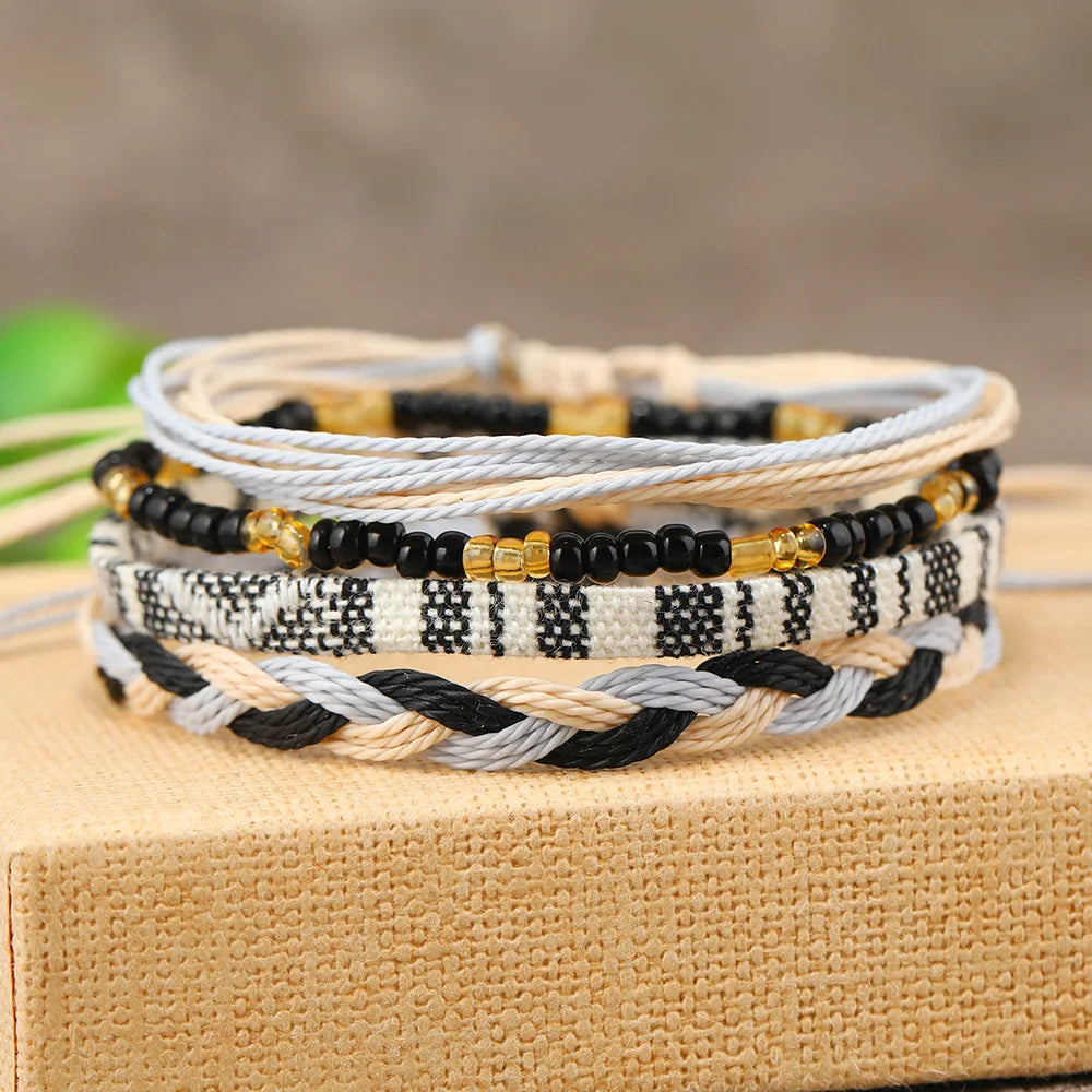 4 /24 Pcs Boho Surfer Bracelet Anklets Braided Bracelet Colorful String Rope Ankle Bracelets Waterproof Summer Beach Jewelry