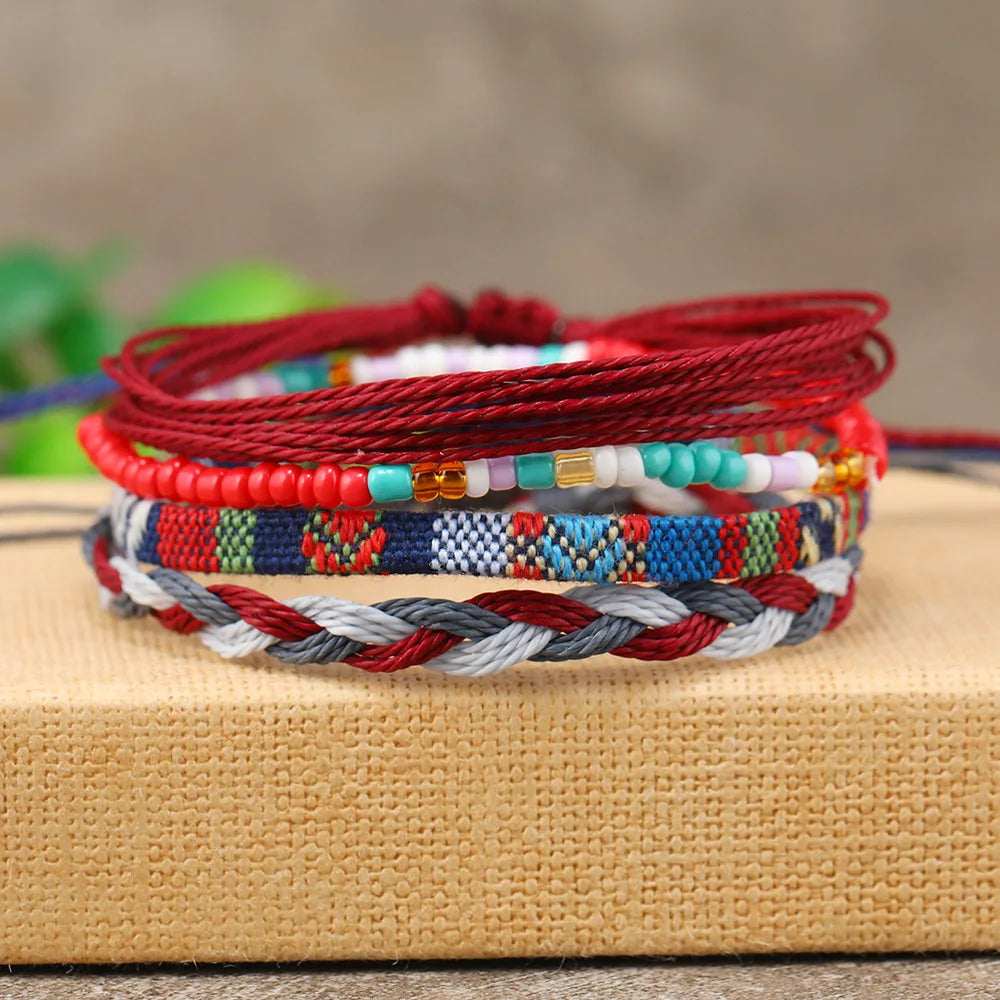 4 /24 Pcs Boho Surfer Bracelet Anklets Braided Bracelet Colorful String Rope Ankle Bracelets Waterproof Summer Beach Jewelry