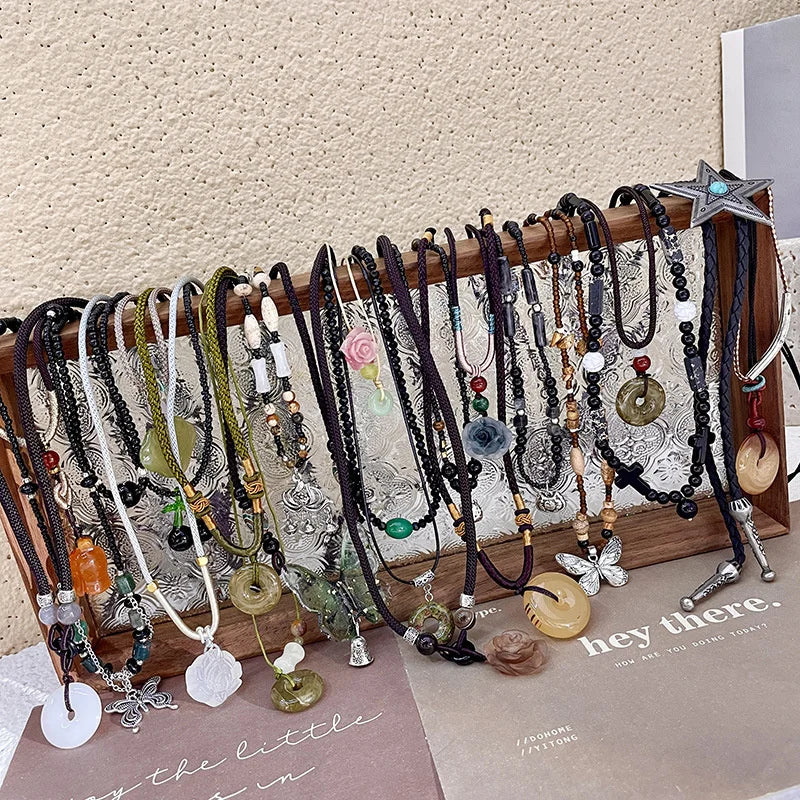 New Chinese style beaded butterfly necklace with a new high-end design niche sweater chain, women's summer collarbone chain